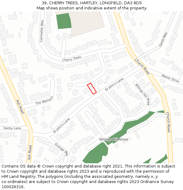 39, CHERRY TREES, HARTLEY, LONGFIELD, DA3 8DS: Location map and indicative extent of plot