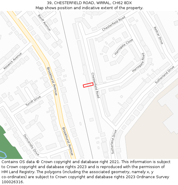 39, CHESTERFIELD ROAD, WIRRAL, CH62 8DX: Location map and indicative extent of plot