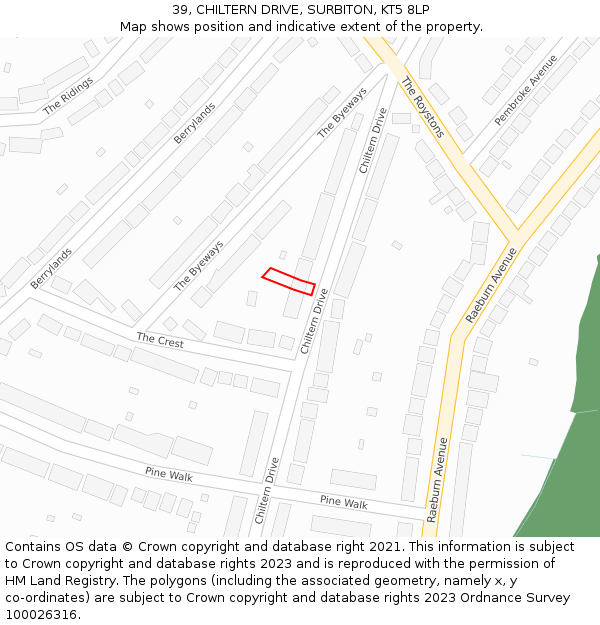 39, CHILTERN DRIVE, SURBITON, KT5 8LP: Location map and indicative extent of plot