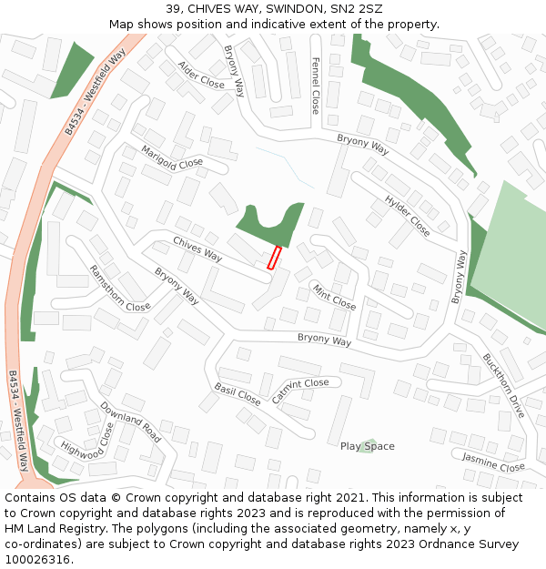 39, CHIVES WAY, SWINDON, SN2 2SZ: Location map and indicative extent of plot