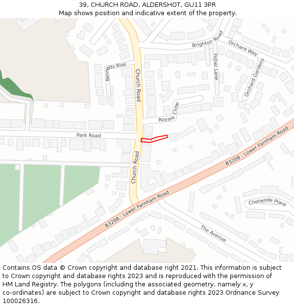 39, CHURCH ROAD, ALDERSHOT, GU11 3PR: Location map and indicative extent of plot