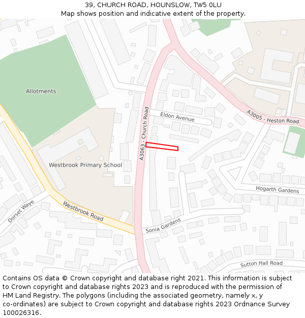 39, CHURCH ROAD, HOUNSLOW, TW5 0LU: Location map and indicative extent of plot