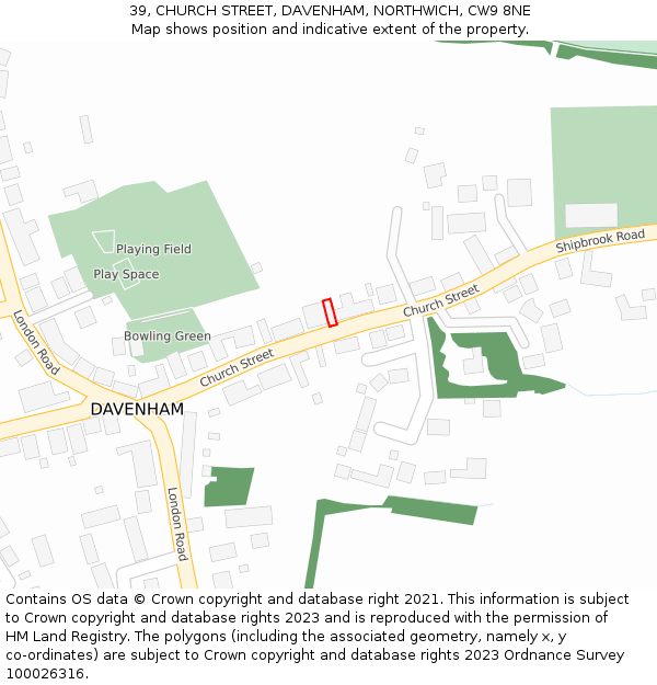 39, CHURCH STREET, DAVENHAM, NORTHWICH, CW9 8NE: Location map and indicative extent of plot