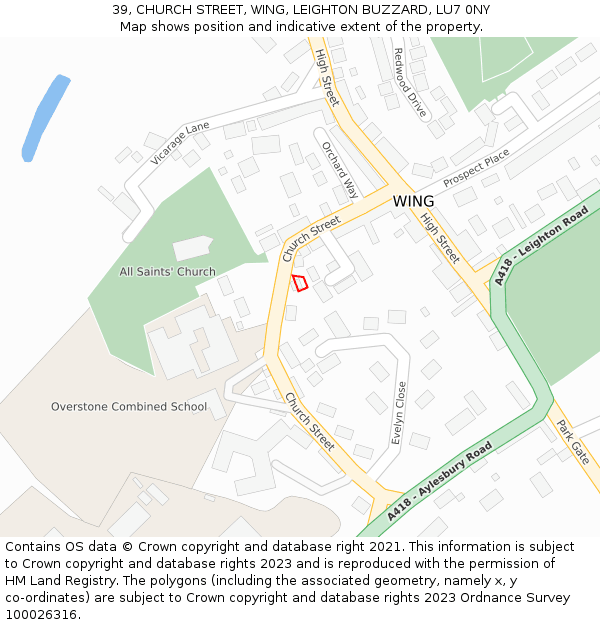 39, CHURCH STREET, WING, LEIGHTON BUZZARD, LU7 0NY: Location map and indicative extent of plot