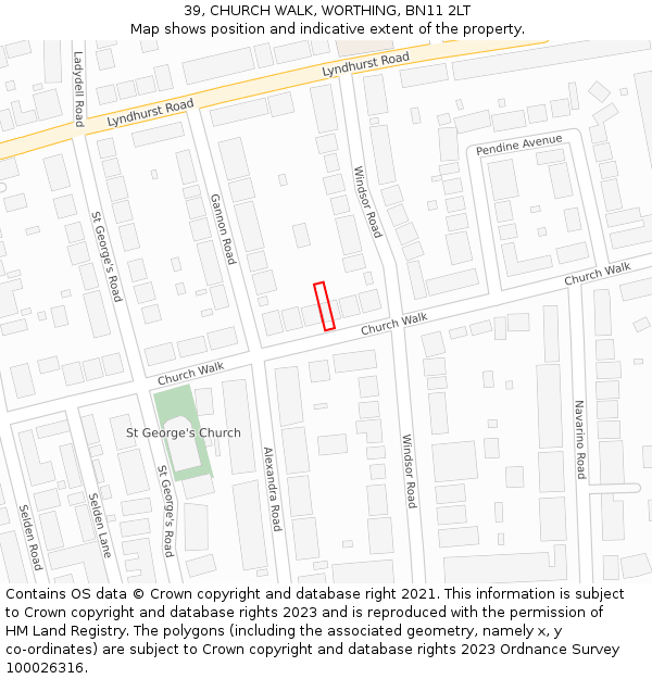 39, CHURCH WALK, WORTHING, BN11 2LT: Location map and indicative extent of plot