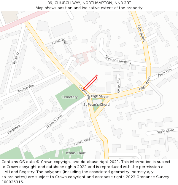 39, CHURCH WAY, NORTHAMPTON, NN3 3BT: Location map and indicative extent of plot