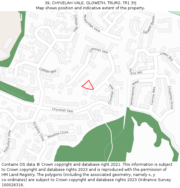 39, CHYVELAH VALE, GLOWETH, TRURO, TR1 3YJ: Location map and indicative extent of plot