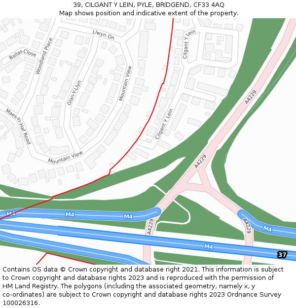 39, CILGANT Y LEIN, PYLE, BRIDGEND, CF33 4AQ: Location map and indicative extent of plot