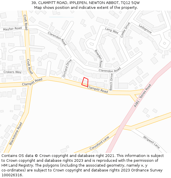 39, CLAMPITT ROAD, IPPLEPEN, NEWTON ABBOT, TQ12 5QW: Location map and indicative extent of plot