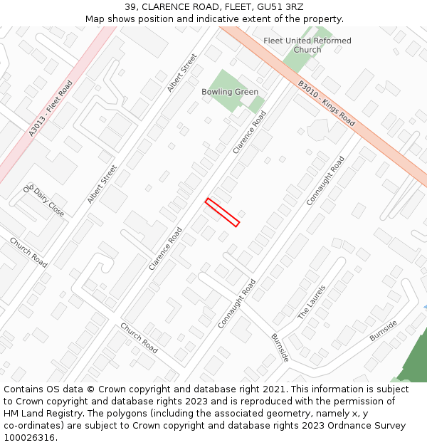 39, CLARENCE ROAD, FLEET, GU51 3RZ: Location map and indicative extent of plot