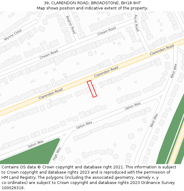 39, CLARENDON ROAD, BROADSTONE, BH18 9HT: Location map and indicative extent of plot