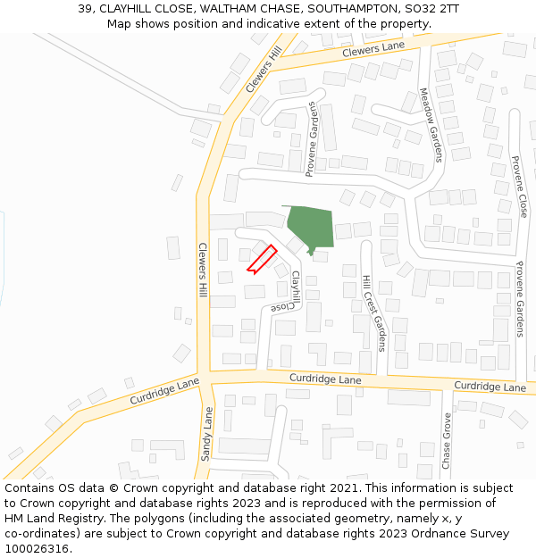 39, CLAYHILL CLOSE, WALTHAM CHASE, SOUTHAMPTON, SO32 2TT: Location map and indicative extent of plot