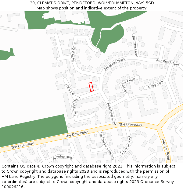 39, CLEMATIS DRIVE, PENDEFORD, WOLVERHAMPTON, WV9 5SD: Location map and indicative extent of plot