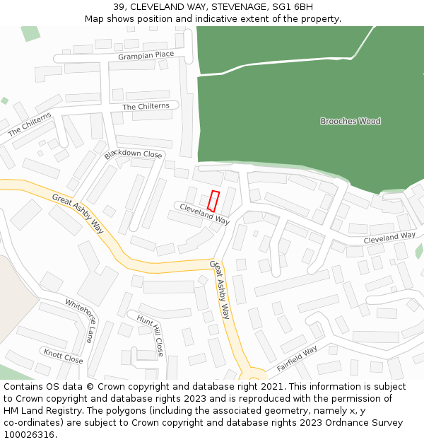 39, CLEVELAND WAY, STEVENAGE, SG1 6BH: Location map and indicative extent of plot