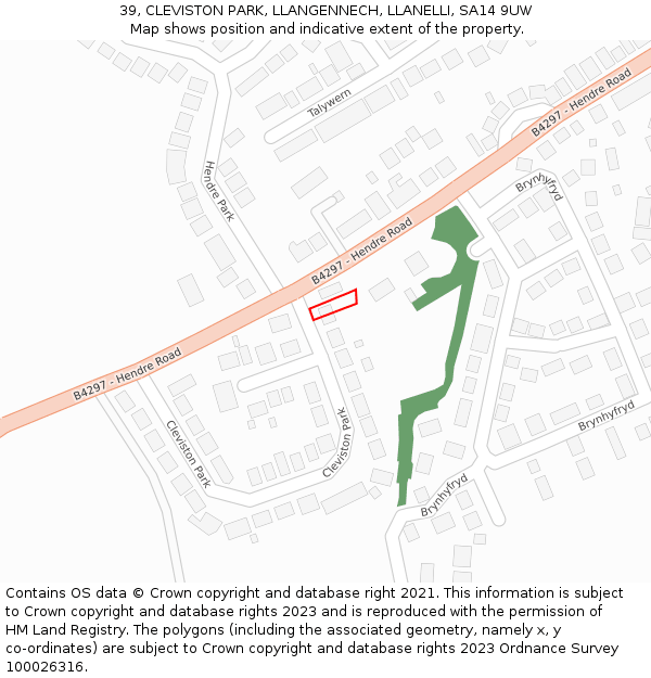 39, CLEVISTON PARK, LLANGENNECH, LLANELLI, SA14 9UW: Location map and indicative extent of plot