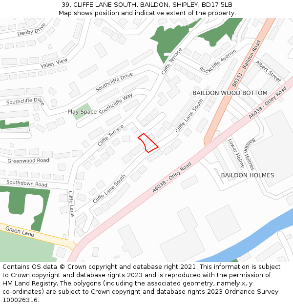 39, CLIFFE LANE SOUTH, BAILDON, SHIPLEY, BD17 5LB: Location map and indicative extent of plot