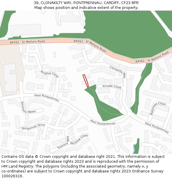 39, CLONAKILTY WAY, PONTPRENNAU, CARDIFF, CF23 8PR: Location map and indicative extent of plot