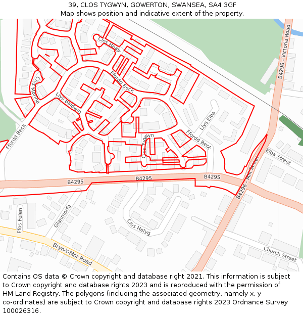 39, CLOS TYGWYN, GOWERTON, SWANSEA, SA4 3GF: Location map and indicative extent of plot