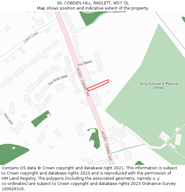 39, COBDEN HILL, RADLETT, WD7 7JL: Location map and indicative extent of plot