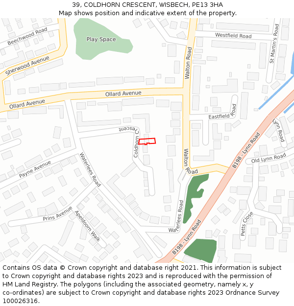 39, COLDHORN CRESCENT, WISBECH, PE13 3HA: Location map and indicative extent of plot