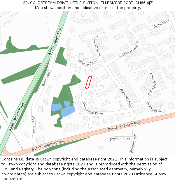39, COLDSTREAM DRIVE, LITTLE SUTTON, ELLESMERE PORT, CH66 4JZ: Location map and indicative extent of plot