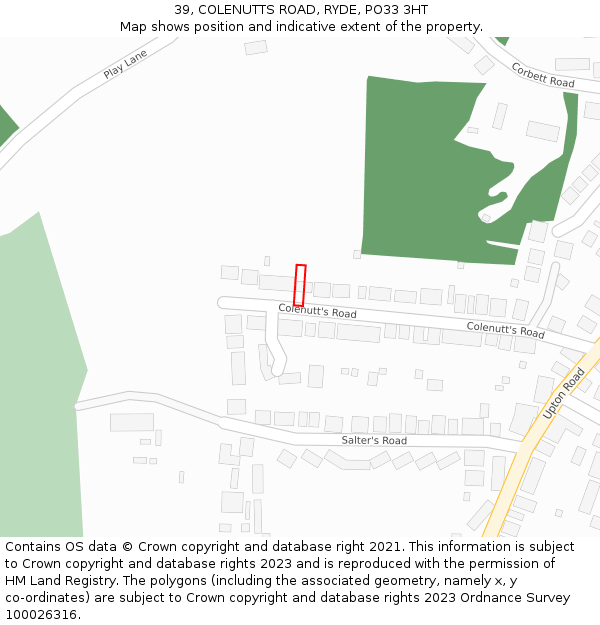 39, COLENUTTS ROAD, RYDE, PO33 3HT: Location map and indicative extent of plot