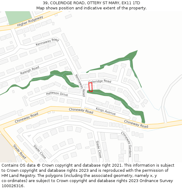 39, COLERIDGE ROAD, OTTERY ST MARY, EX11 1TD: Location map and indicative extent of plot