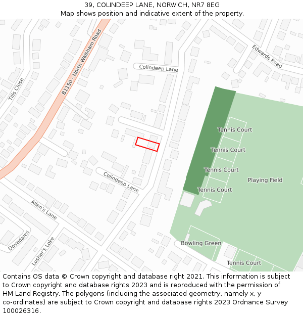 39, COLINDEEP LANE, NORWICH, NR7 8EG: Location map and indicative extent of plot