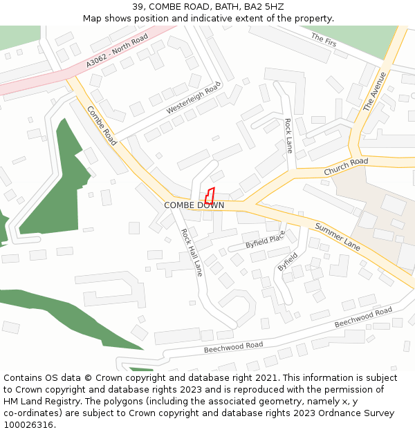 39, COMBE ROAD, BATH, BA2 5HZ: Location map and indicative extent of plot