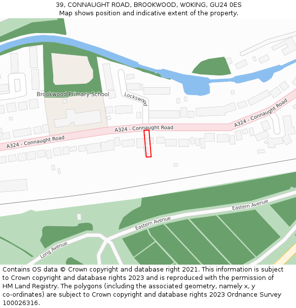 39, CONNAUGHT ROAD, BROOKWOOD, WOKING, GU24 0ES: Location map and indicative extent of plot