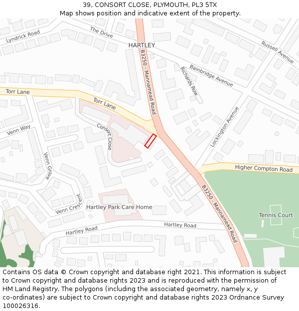 39, CONSORT CLOSE, PLYMOUTH, PL3 5TX: Location map and indicative extent of plot