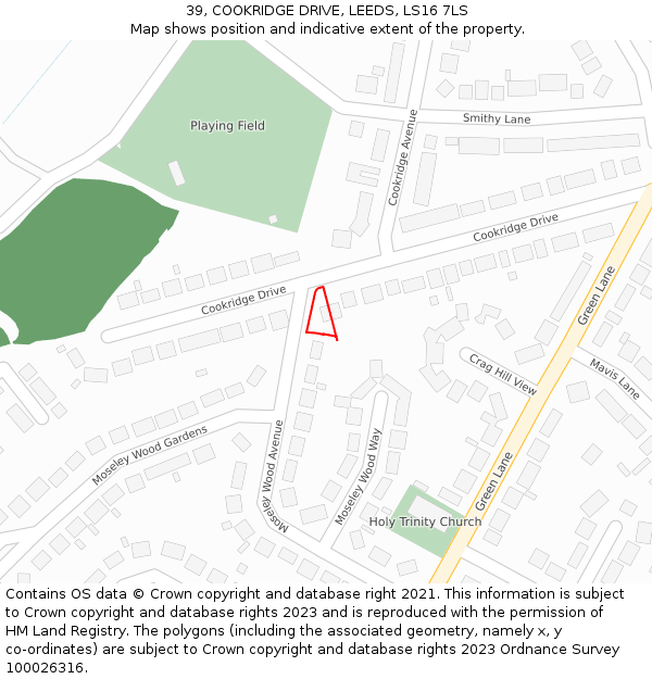 39, COOKRIDGE DRIVE, LEEDS, LS16 7LS: Location map and indicative extent of plot