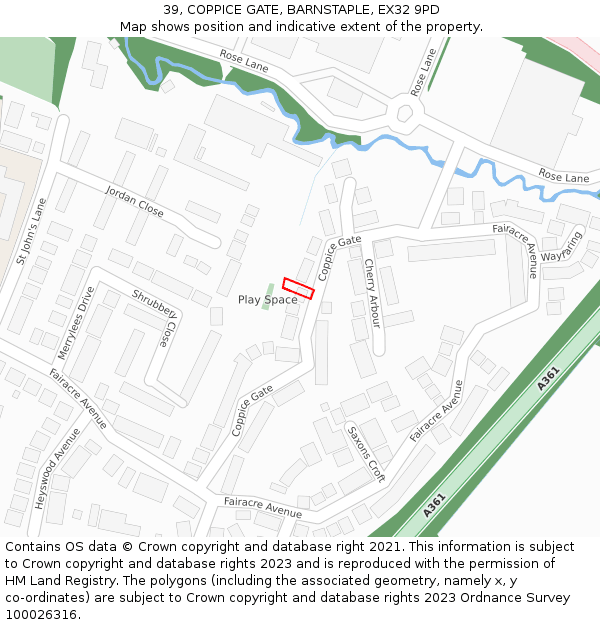 39, COPPICE GATE, BARNSTAPLE, EX32 9PD: Location map and indicative extent of plot