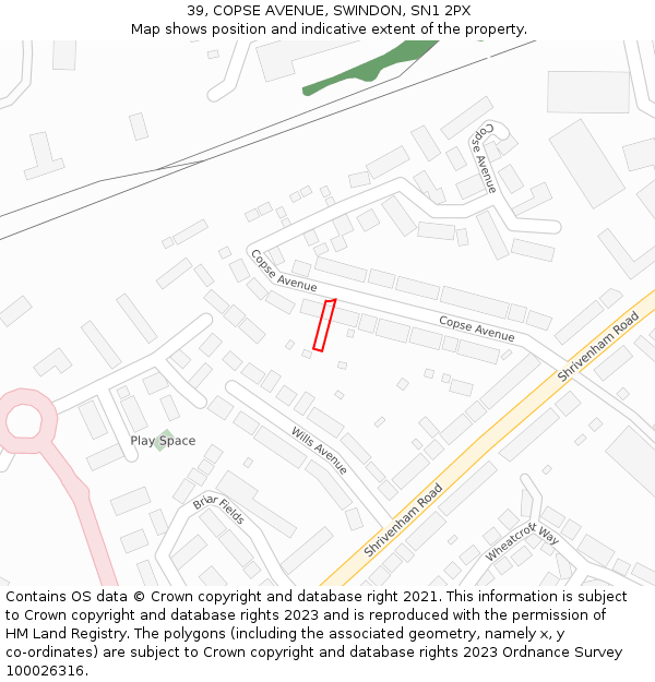 39, COPSE AVENUE, SWINDON, SN1 2PX: Location map and indicative extent of plot