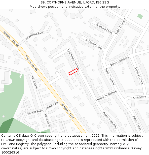 39, COPTHORNE AVENUE, ILFORD, IG6 2SG: Location map and indicative extent of plot