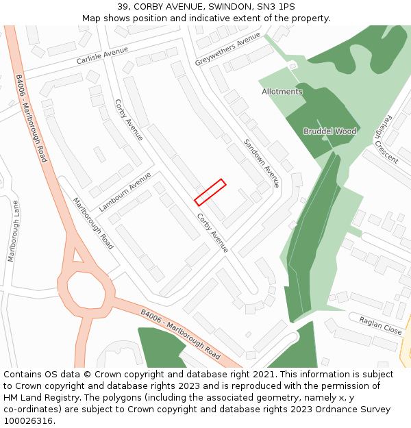 39, CORBY AVENUE, SWINDON, SN3 1PS: Location map and indicative extent of plot