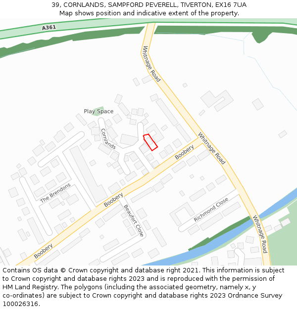 39, CORNLANDS, SAMPFORD PEVERELL, TIVERTON, EX16 7UA: Location map and indicative extent of plot