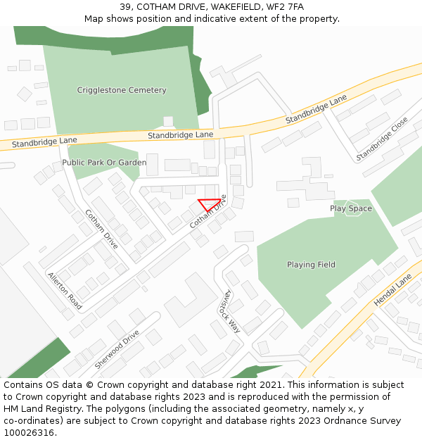 39, COTHAM DRIVE, WAKEFIELD, WF2 7FA: Location map and indicative extent of plot