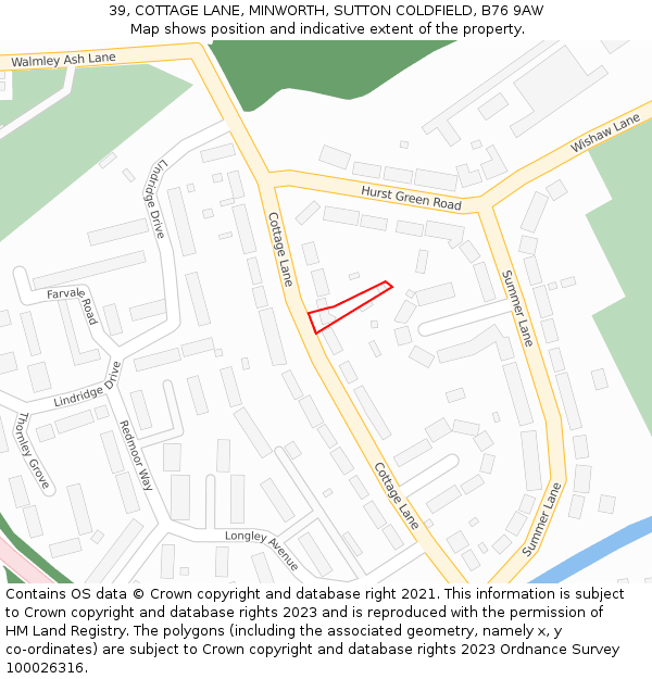 39, COTTAGE LANE, MINWORTH, SUTTON COLDFIELD, B76 9AW: Location map and indicative extent of plot