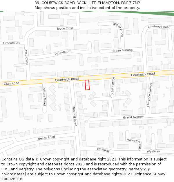 39, COURTWICK ROAD, WICK, LITTLEHAMPTON, BN17 7NP: Location map and indicative extent of plot