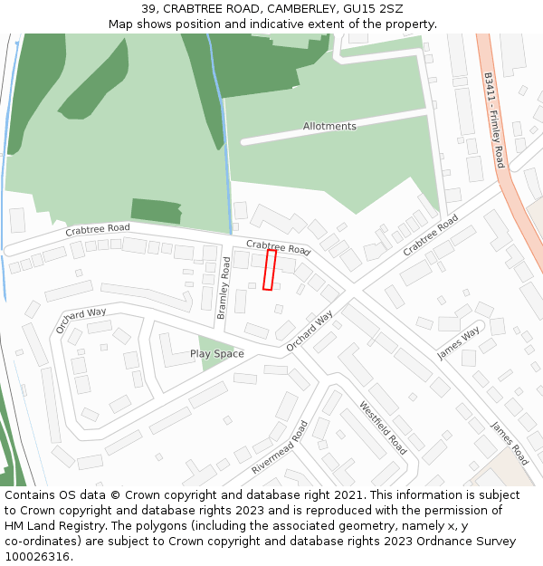 39, CRABTREE ROAD, CAMBERLEY, GU15 2SZ: Location map and indicative extent of plot