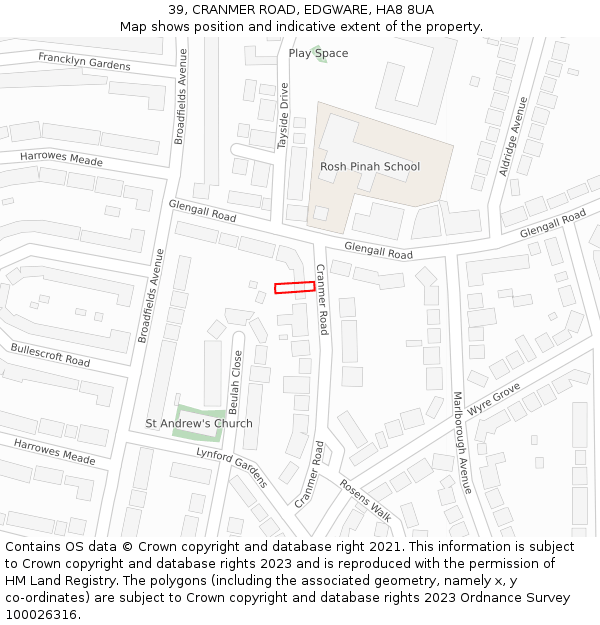 39, CRANMER ROAD, EDGWARE, HA8 8UA: Location map and indicative extent of plot