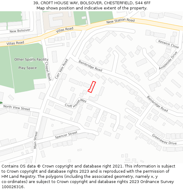 39, CROFT HOUSE WAY, BOLSOVER, CHESTERFIELD, S44 6FF: Location map and indicative extent of plot