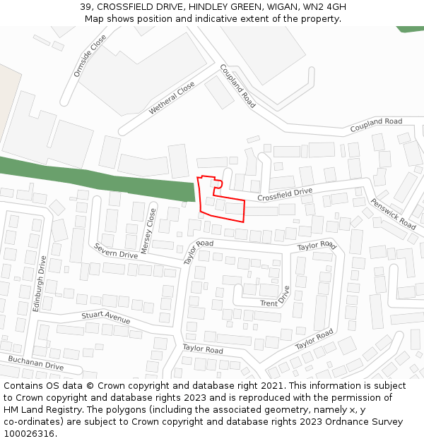 39, CROSSFIELD DRIVE, HINDLEY GREEN, WIGAN, WN2 4GH: Location map and indicative extent of plot