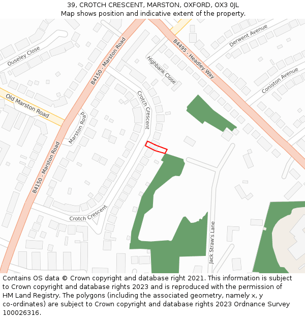 39, CROTCH CRESCENT, MARSTON, OXFORD, OX3 0JL: Location map and indicative extent of plot