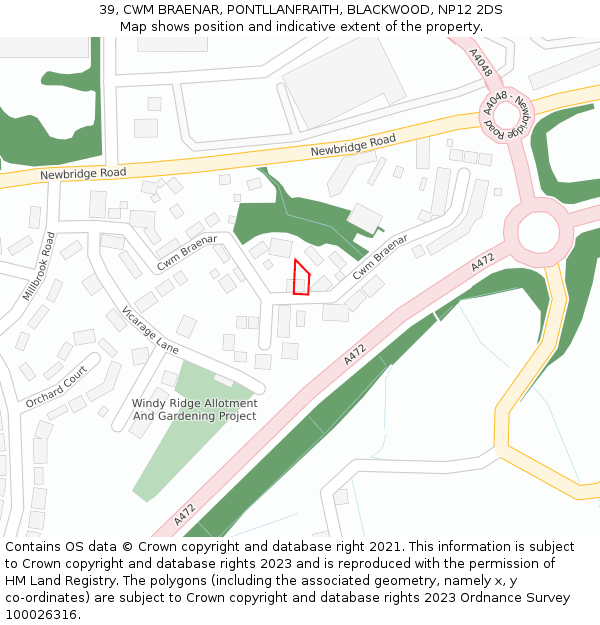39, CWM BRAENAR, PONTLLANFRAITH, BLACKWOOD, NP12 2DS: Location map and indicative extent of plot