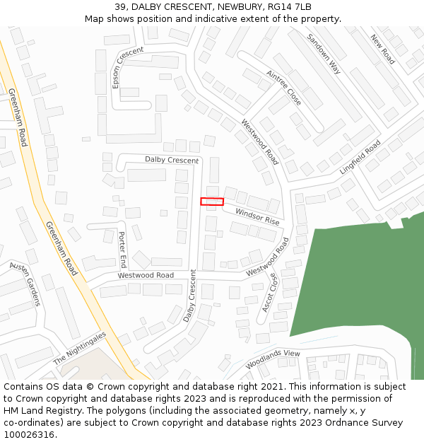 39, DALBY CRESCENT, NEWBURY, RG14 7LB: Location map and indicative extent of plot