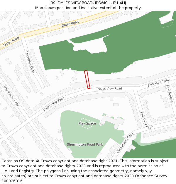 39, DALES VIEW ROAD, IPSWICH, IP1 4HJ: Location map and indicative extent of plot