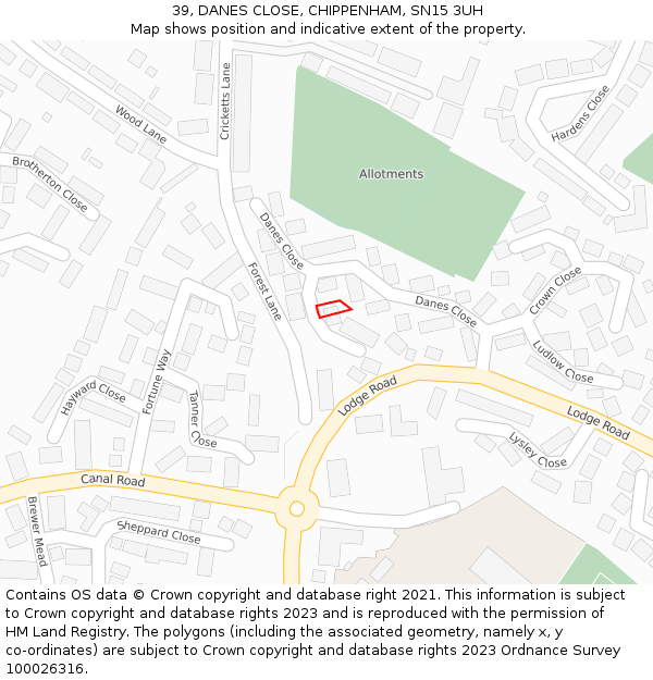 39, DANES CLOSE, CHIPPENHAM, SN15 3UH: Location map and indicative extent of plot