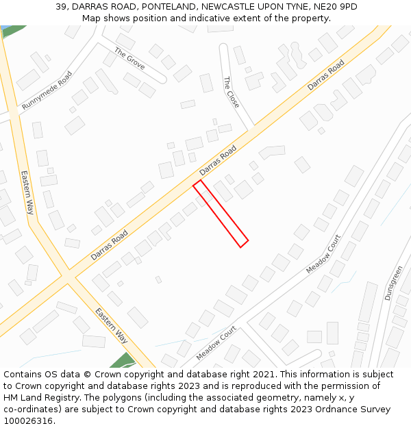 39, DARRAS ROAD, PONTELAND, NEWCASTLE UPON TYNE, NE20 9PD: Location map and indicative extent of plot